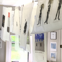Poems in Silk Printmaking in Progress at artist's studio