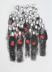 print, prints, women's rights, social justice, political art, social art, installation, contemporary art, museum, ink, paper, black and white, printmaking, drawing, historical art, women, islamic art, islamicart, poem, poet, balloons, red, black and white, ink, ink on paper, flowers